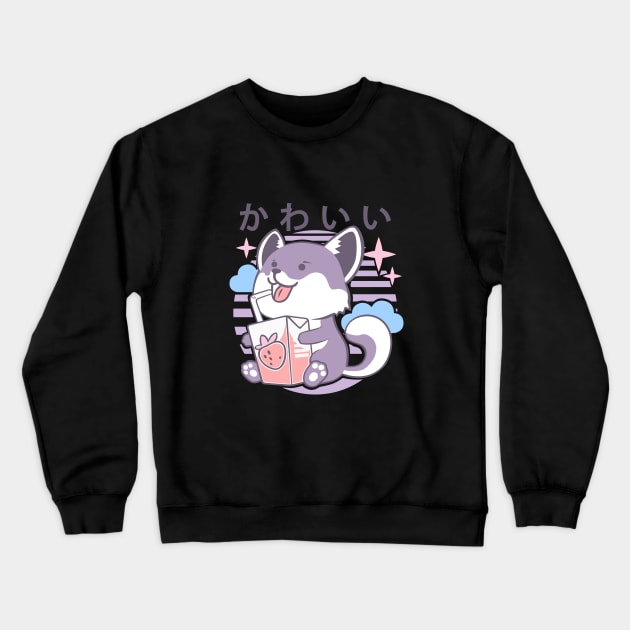 Kawaii Aesthetics Japanese Strawberry Milk Shake かわいい Fox - Violet - Strawberry Milk Crewneck Sweatshirt by DuskySavage